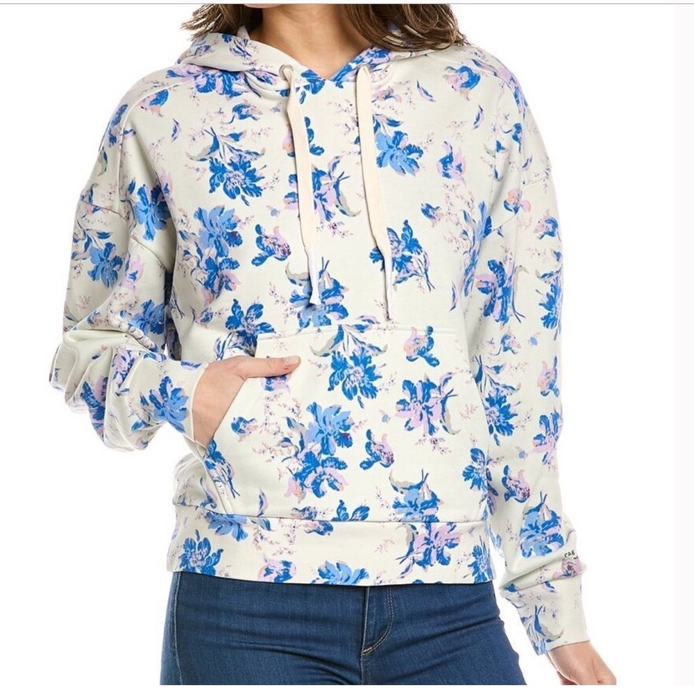 Rag & Bone City Floral Print Organic Cotton Hoodie Sweatshirt, L